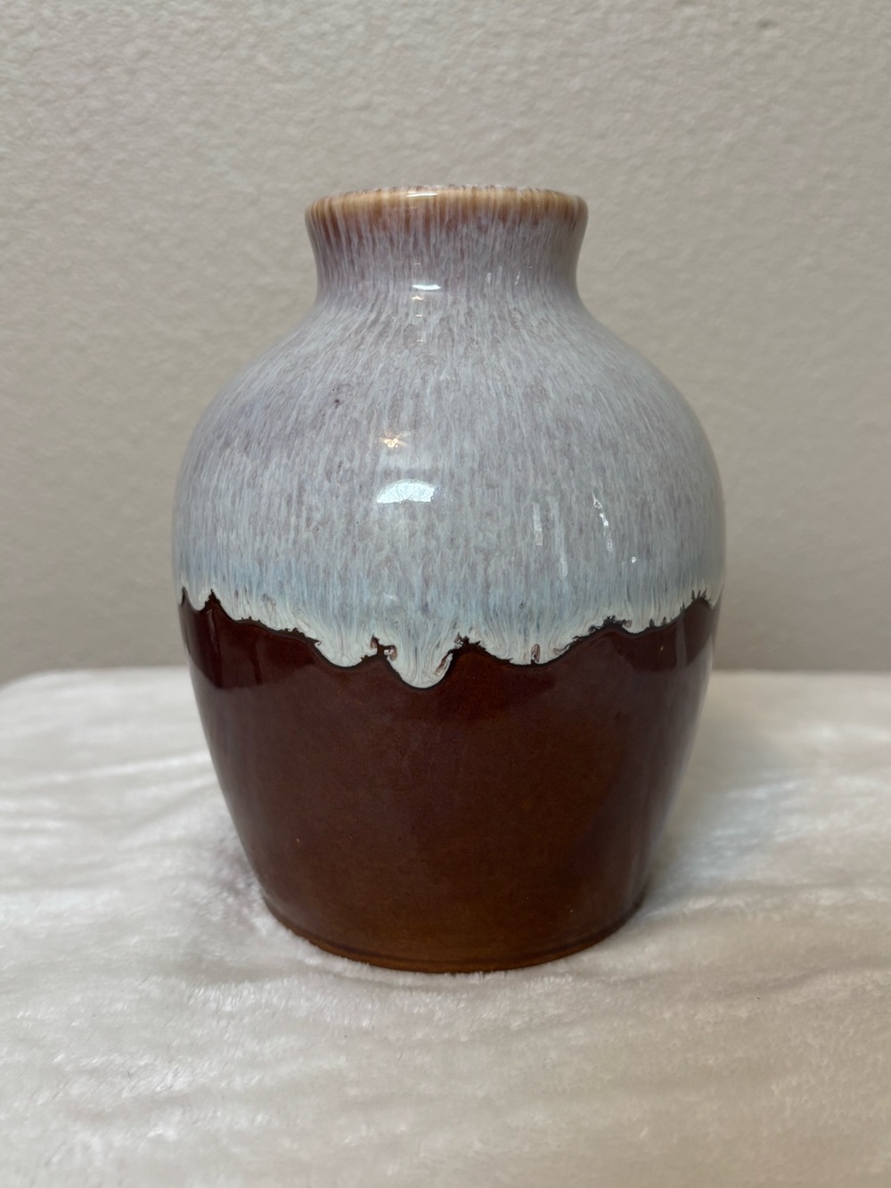 Ceramic Drip-Glaze Vase in White and Brown - Unbranded